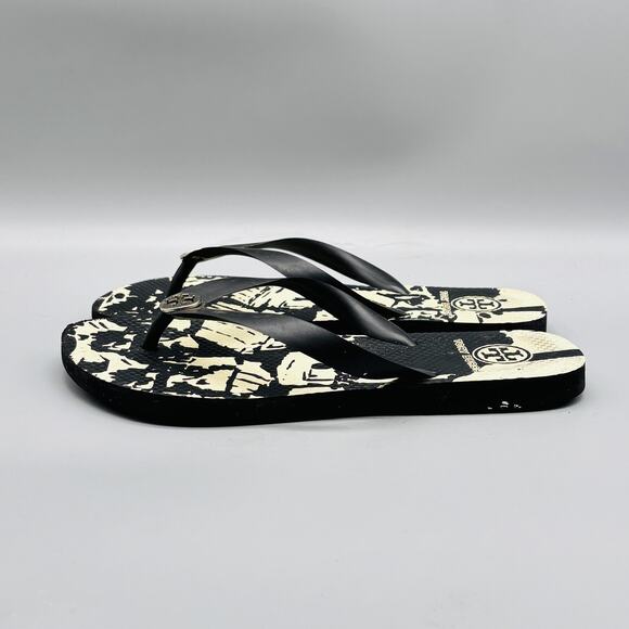 Tory Burch Sandals Womens 8 Black Thong Flip Flops Graphic Logo Casual Summer - Picture 4 of 9